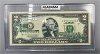 Uncirculated $2 Bill w/State History Alabama