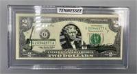 Uncirculated $2 Bill w/State History Tennessee