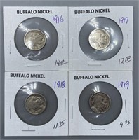 Four Various Dates Buffalo Nickel Coins