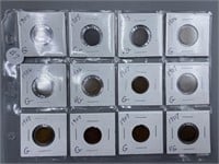 Twelve Various Dates Indian Head Cent Coins