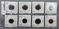Eight Various Dates Indian Head Cent Coins