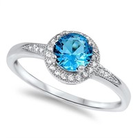 Halo Style 1.00ct Blue & White Topaz Ring