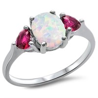 Oval & Heart 1.62ct White Opal & Ruby Ring