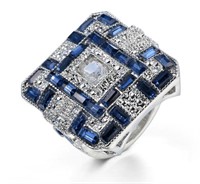 Amazing Blue & White Sapphire Vintage Style Ring
