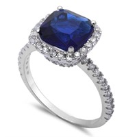 Cushion Cut 3.00ct Blue & White Sapphire Ring