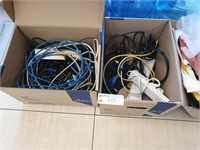 2 Boxes Assorted Cables, Powerboards etc