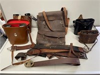 Selection Vintage Leather ware, Binoculars etc