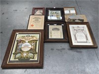 Selection Vintage Framed Prints, Certificates