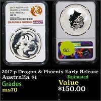 NGC 2017-p Australia Dollar $1 Dragon & Phoenix Ea