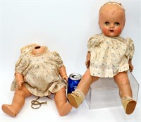 2 Vintage Composition Dolls- 1 w/out Head