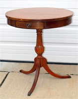 Vintage Round Wood Side Table w Drawer Mersman