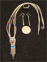 Southwestern style necklace, ring and earrings