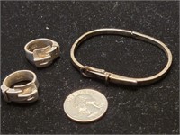 3 pcs sterling jewelry: 2 rings & bracelet