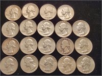 19 Washington silver Quarters