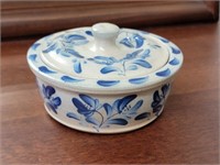 Eldreth Pottery blue decorated sauce dish with