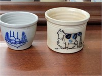 2 Eldreth Pottery crocks 1 decorated with cow, 1