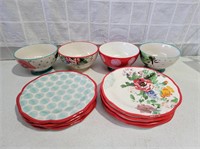 Colorful Stoneware 8 Plates & 4 Bowls