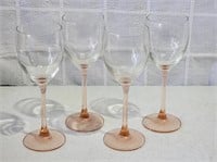 Set of Four Amber Stem Wine Glasses