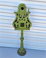 Small Green Wood Birdhouse on Stand