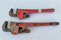 Two Heavy Duty Straight Pipe Wrenches 10" & 14"