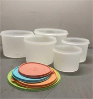 Tupperware set of bowls with colorful lids