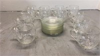 Set of 12 etched Glass Cups & Saucers