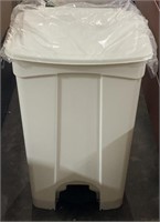 White plastic step open trash bin