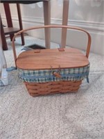 Longaberger basket with hinged wooden lid