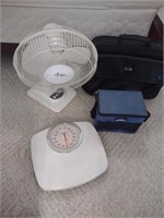 Health o meter scale, fan, black bag, and small