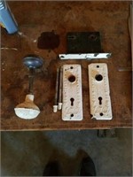 Vintage door knob set, parts.