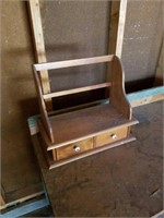 Wood wall hanging shelf with drawers. 14x14