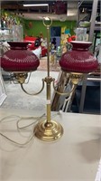Double Student Lamp with Red Shades