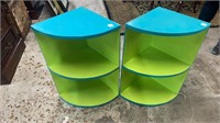 Pair of Turquoise & Lime Small Corner Shelves