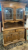 Two Pc. Oak Hutch w/ Etched Glass Doors