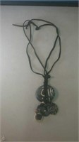 Black string necklace with blue pendants