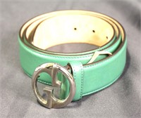 Gucci Green/Beige Leather Buckle Belt