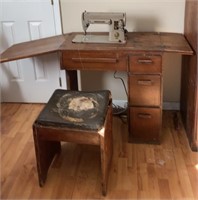 Antique Sewing Machine Cabinet & Stool Singer