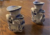 Pair Blue & White Swan Vases