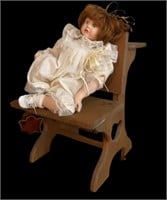 Bisque Doll on Antique Look School Desk