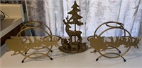 Lot of 3 Brass Christmas Candle Holders
