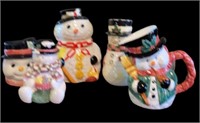 (4) Snowman Cookie Jars & (1) Pitcher