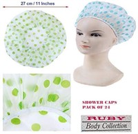 NEW- Reusable 5 Assorted Color Polka Shower Caps