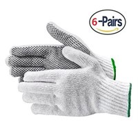 6 Pairs- PVC Dot Knit Gloves - Single-Sided, Med.