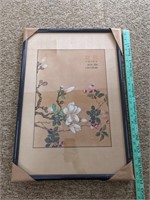 Framed Oriental Floral Watercolor