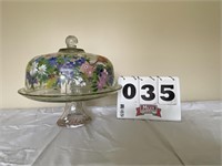 Hand painted cake dish / stand .Approximately 13