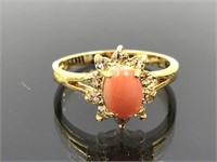 18k HGE Gold Coral & Swarovski Crystal Ring
