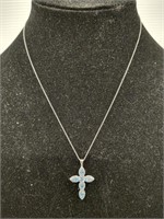 Sterling silver Blue Topaz Cross necklace. Approx