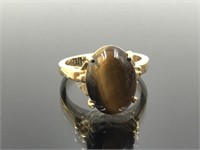 18k Gold HGE Tigers Eye Gemstone Ring