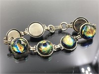 Silver Rainbow Dichroic Glass Bracelet