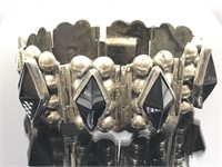 Vintage Sterling Silver Chunky Onyx Clasp Bracelet